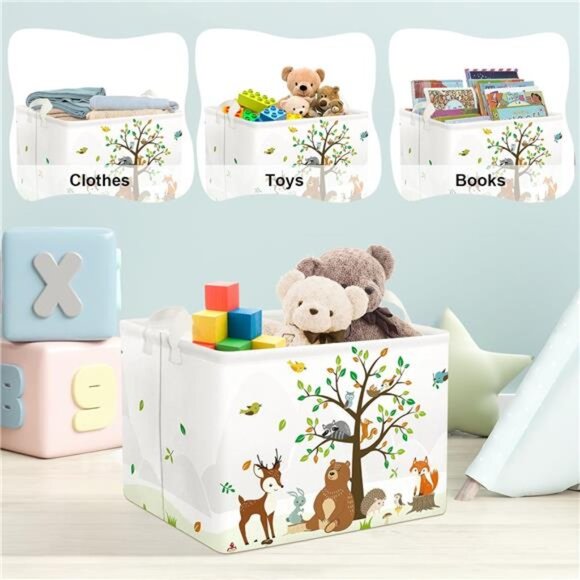 Clastyle Woodland Animals Bear Fox Raccoon Tree Baby Gift Storage Basket - Picture 5 of 7